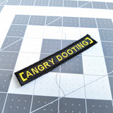 Embroidered patch of the Angry Dooting movie subtitle meme from Army of Darkness in the Evil Dead series.