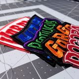 A bundle of all five obscure kaiju monster movie embroidered patches from Thread By Dawn.