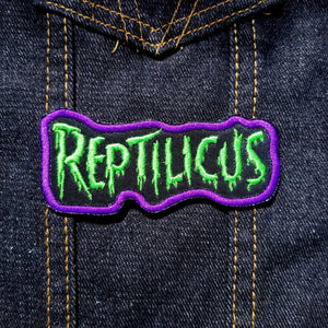 Embroidered logo patch for Reptilicus, the classic Danish giant monster movie.
