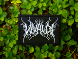Rectangular white on black embroidered patch with the name of the classical music composer Vivaldi stylized to resemble a heavy metal band logo.