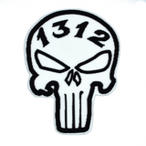 Black and white embroidered Punisher symbol patch with the number 1312.