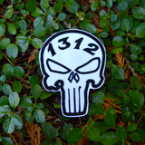 Black and white embroidered Punisher symbol patch with the number 1312.