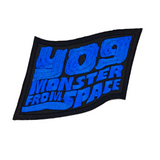 Blue and black embroidered logo patch for the classic kaiju monster movie, Yog, Monster from Space.
