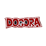 A red, black, and white embroidered logo patch for Dogora, the classic Kaiju monster movie.
