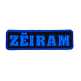Rectangular two-tone blue on black embroidered logo patch for the cult classic Japanese sci-fi action movie Zeiram.