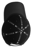 Inside view of a black baseball cap.