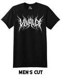 Black t-shirt with a white heavy metal-style logo for the classical composer Vivaldi. Original design by ModBlackmoon.